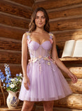 Wisteria Tulle A-Line Sweetheart Lace-up Short Dress with 3D Flowers