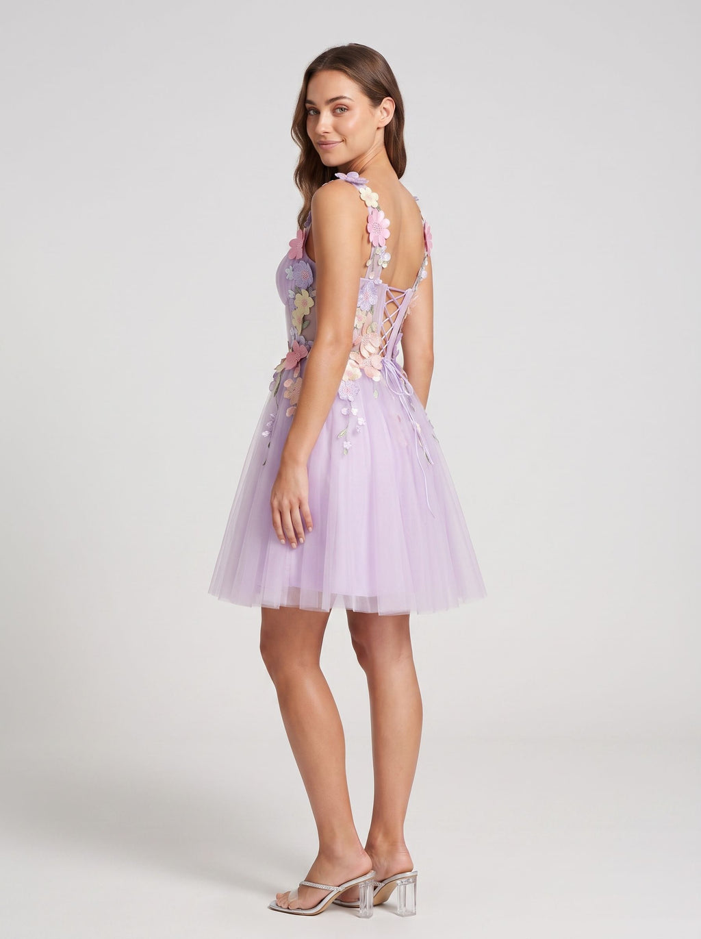 Wisteria Tulle A-Line Sweetheart Lace-up Short Dress with 3D Flowers