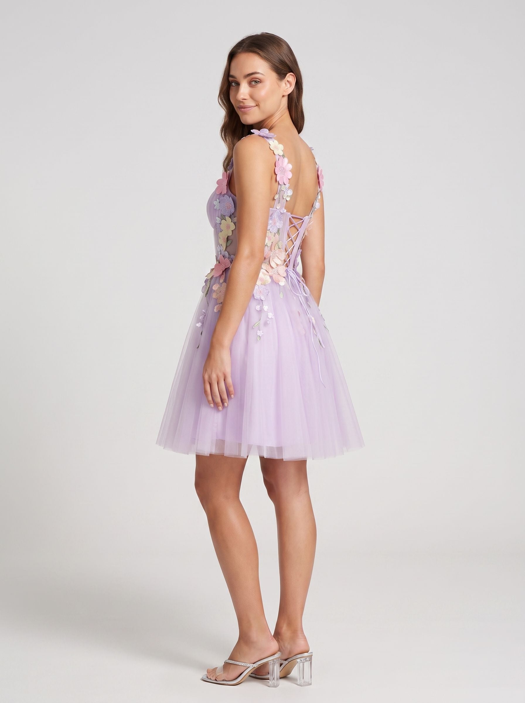 Wisteria Tulle A-Line Sweetheart Lace-up Short Dress with 3D Flowers