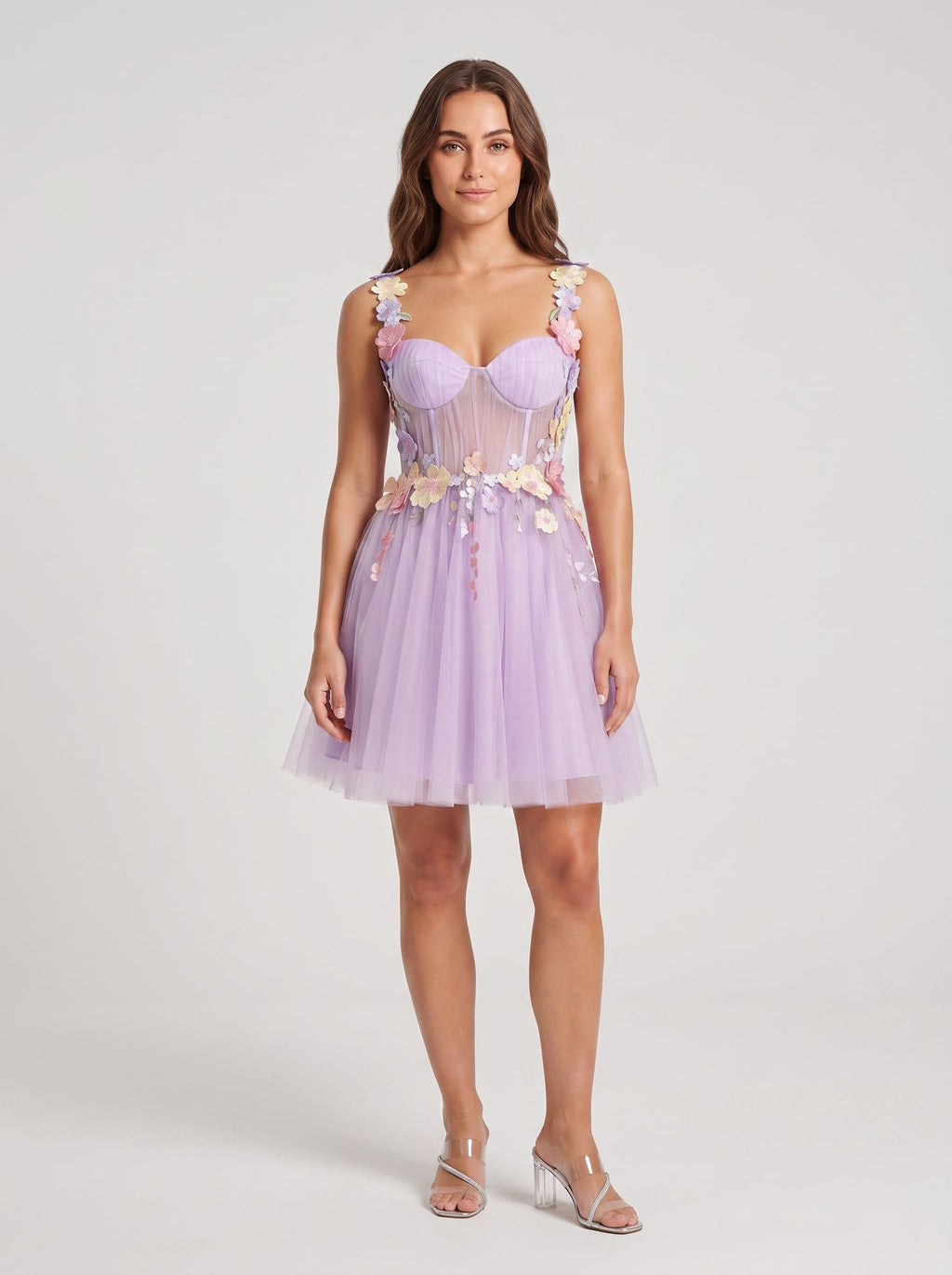 Wisteria Tulle A-Line Sweetheart Lace-up Short Dress with 3D Flowers