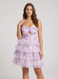 Lavender Tulle A-Line Sweetheart Back Zip Short Dress with Tiered Ruffles