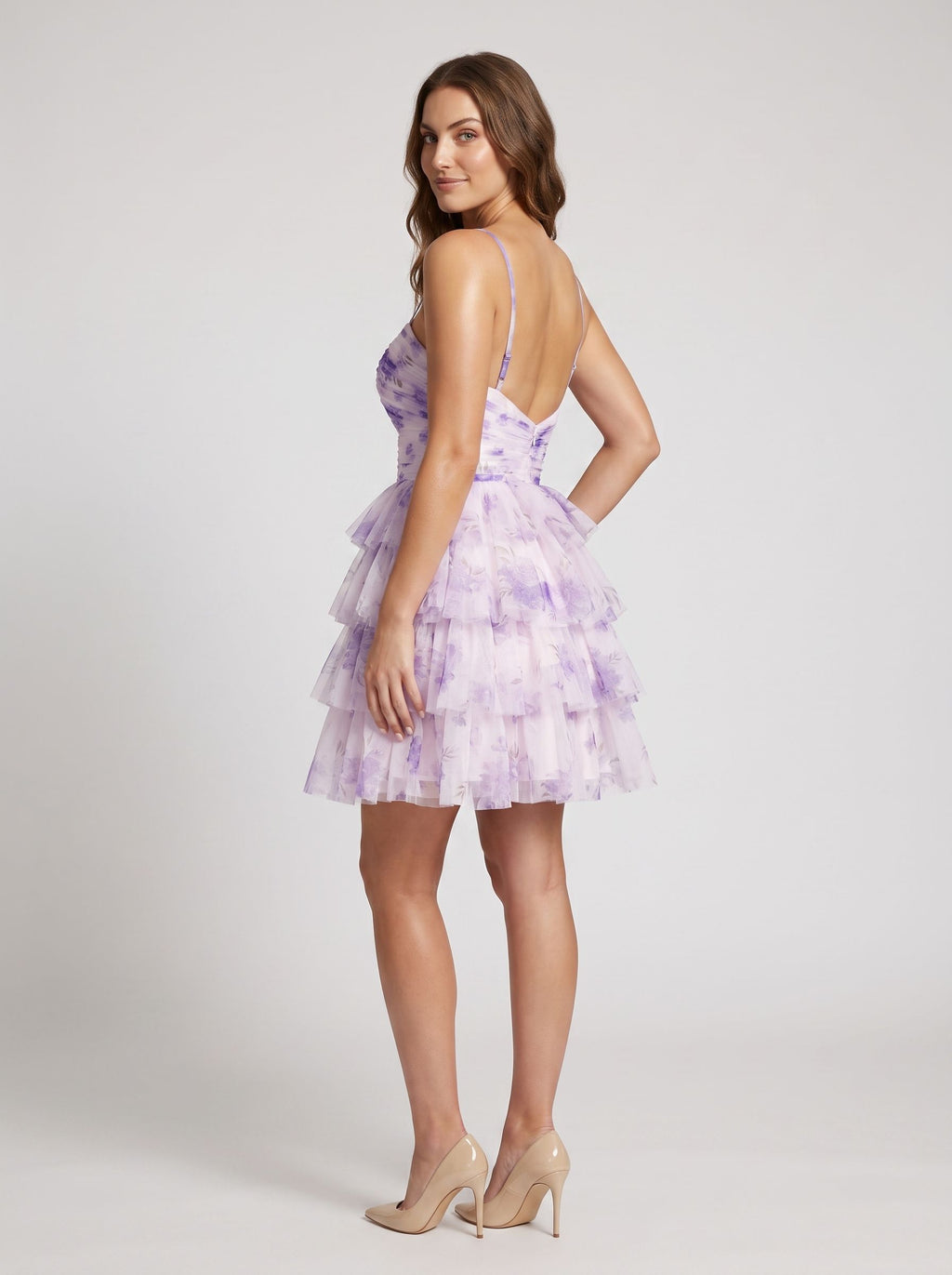 Lavender Tulle A-Line Sweetheart Back Zip Short Dress with Tiered Ruffles