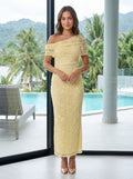 Lemon Lace Sheath One Shoulder Side Zip Floor-Length Dress with Lace Overlay