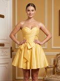Lemon Satin A-Line Sweetheart Lace-up Short Dress with Front Bow