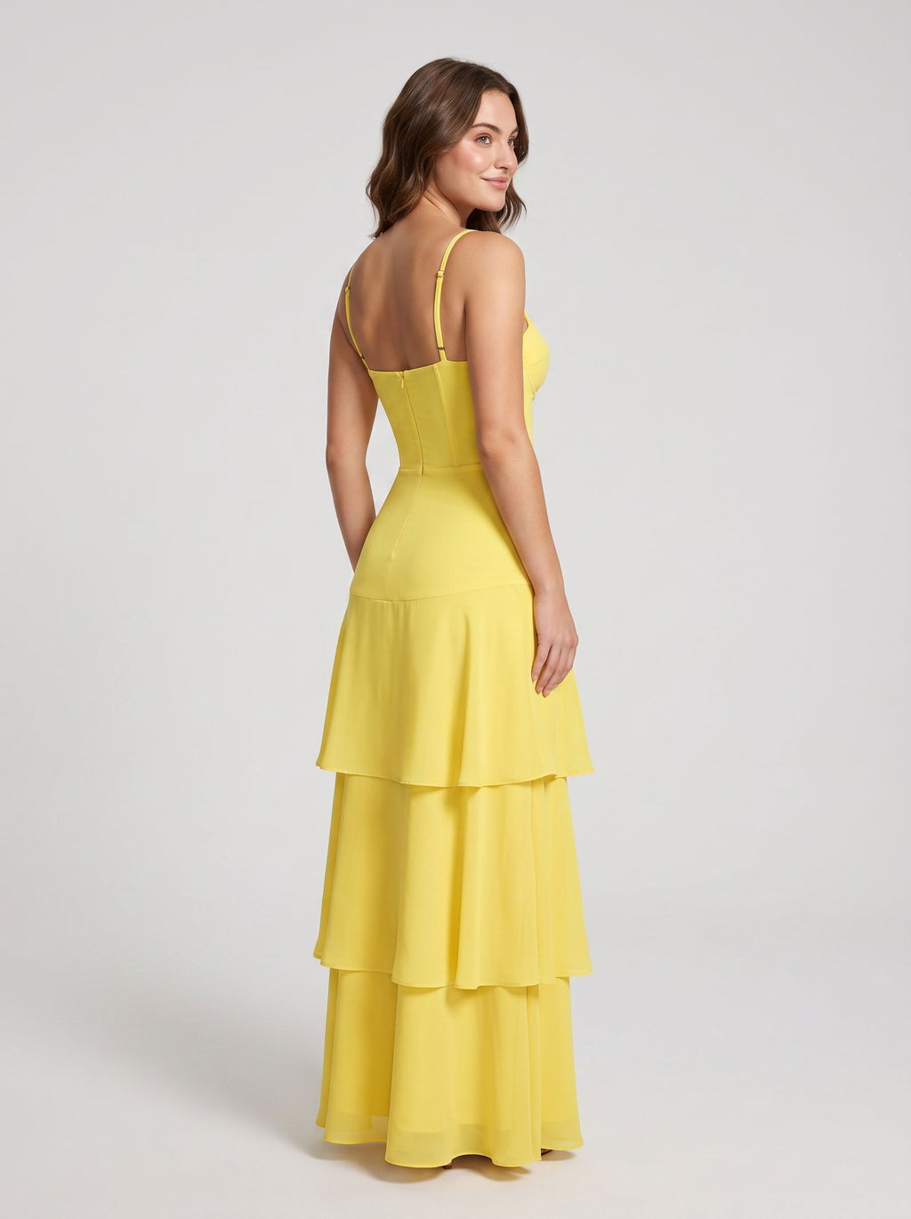 Lemon Satin Mermaid Sweetheart Back Zip Floor-Length Dress with Cascading Ruffles