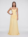 Lemon Chiffon A-Line Square Neck Lace-up Floor-Length Dress