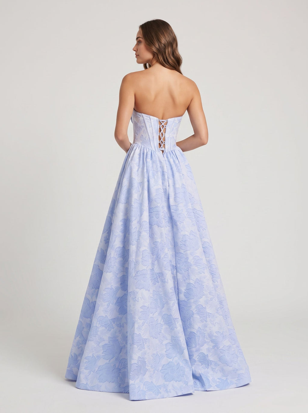 Purple Floral Jacquard A-Line Sweetheart Corset Back Floor-Length Dress with Basque Waistline