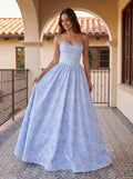 Purple Floral Jacquard A-Line Sweetheart Corset Back Floor-Length Dress with Basque Waistline