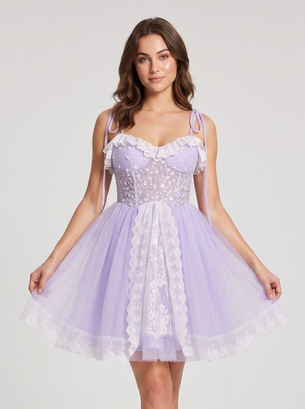 Wisteria Tulle A-Line Sweetheart Lace-up Short Dress with Tie Shoulders