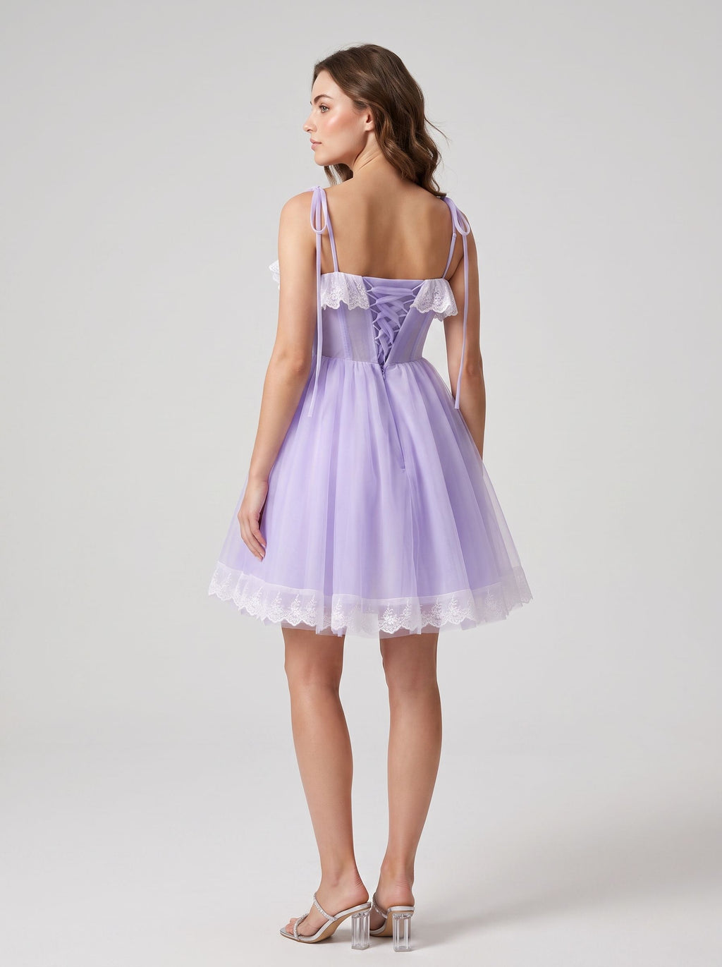 Wisteria Tulle A-Line Sweetheart Lace-up Short Dress with Tie Shoulders