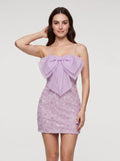 Lilac Chiffon Sheath Sweetheart Back Zip Short Dress with Floral Beading