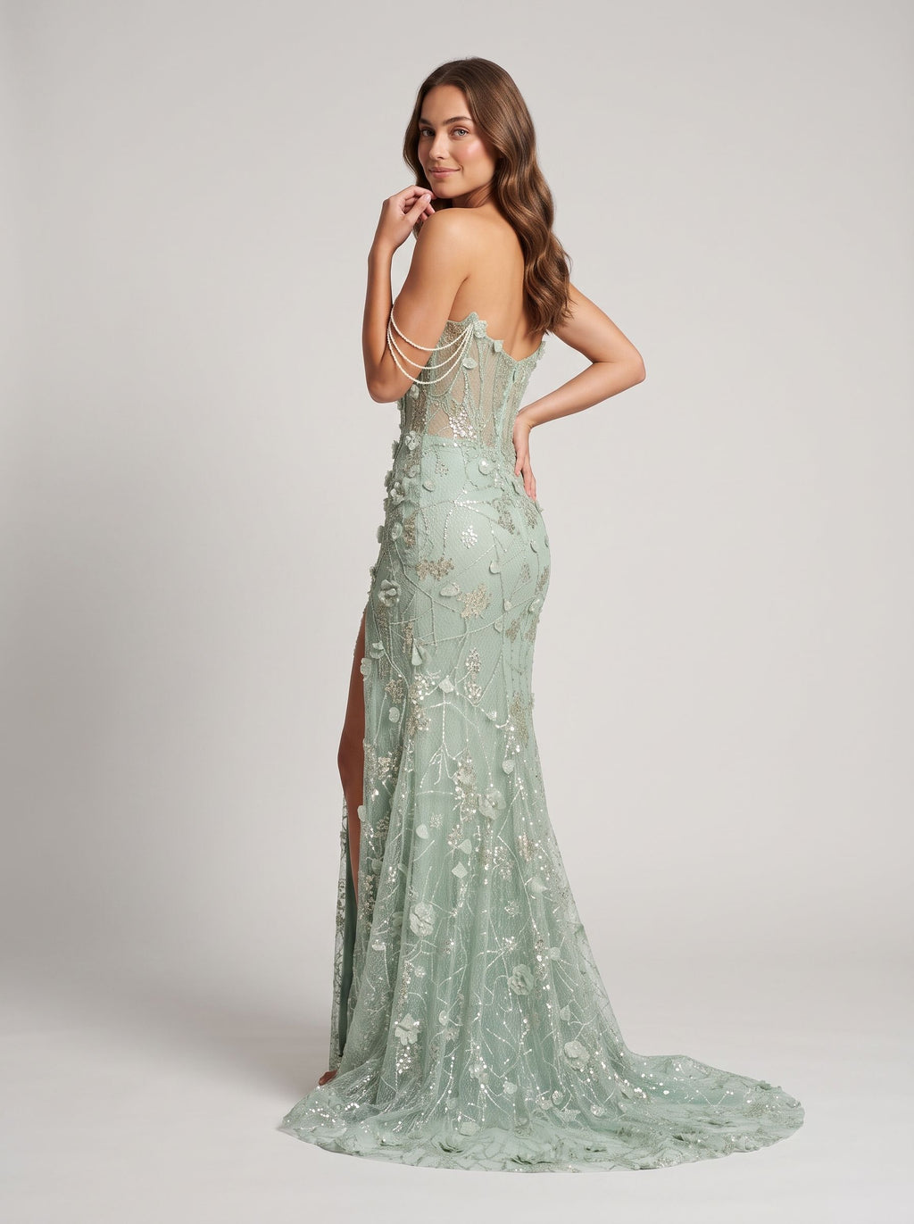 Green Tulle Sheath Sweetheart Back Zip Floor-Length Dress with Beaded Sequins