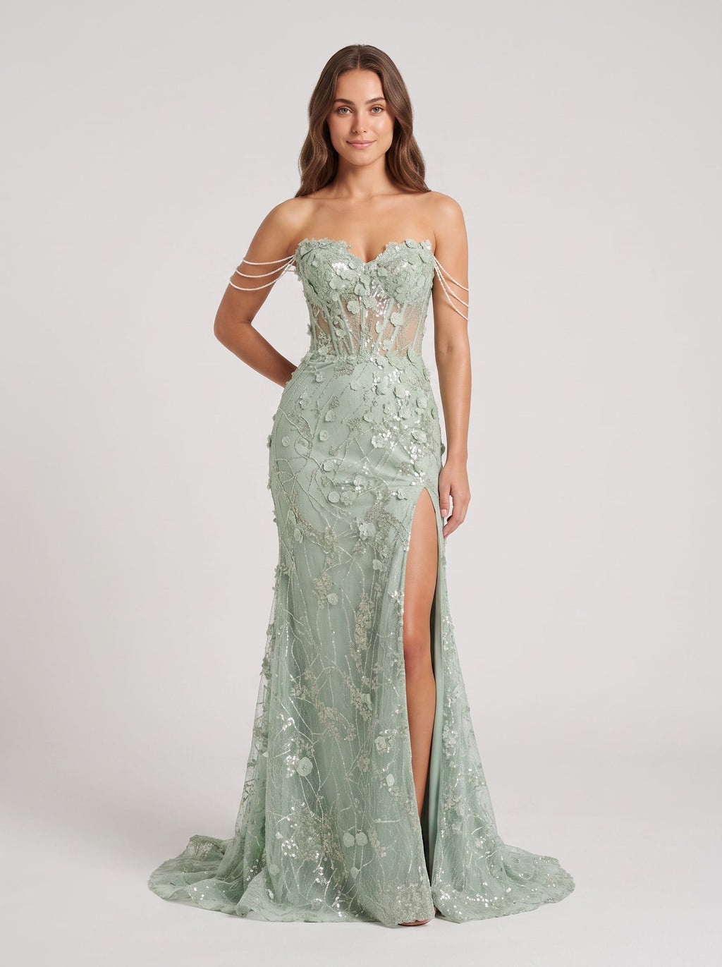 Green Tulle Sheath Sweetheart Back Zip Floor-Length Dress with Beaded Sequins