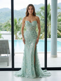 Green Tulle Sheath Sweetheart Back Zip Floor-Length Dress with Beaded Sequins