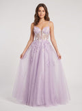 Lilac Tulle A-Line Sweetheart Criss-Cross Straps Floor-Length Dress with Beaded Florals