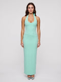 Mint Green Matte Satin Sheath Halter neckline Backless Floor-Length Dress