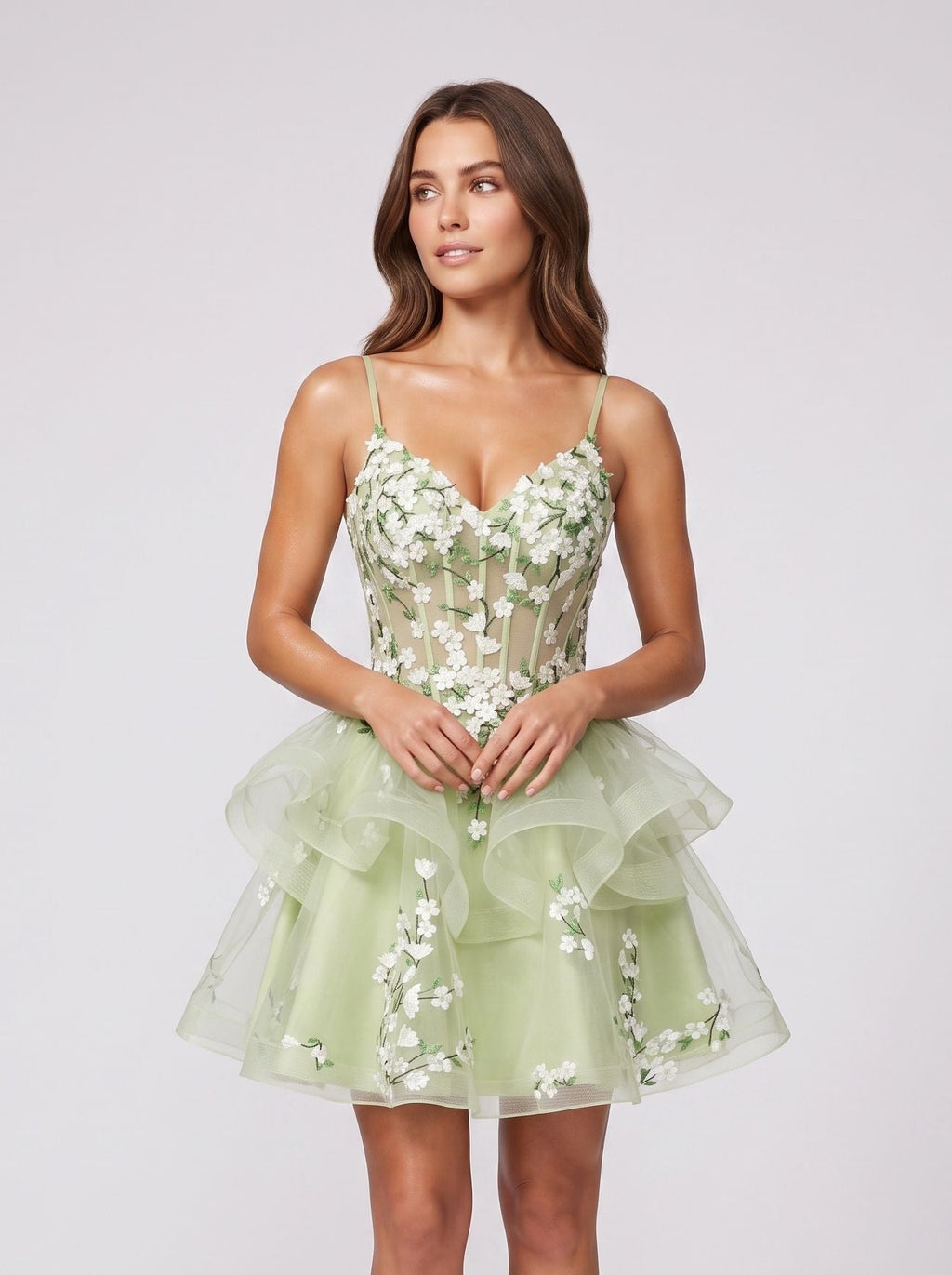 Mint Green Tulle A-Line Sweetheart Back Zip Short Dress with Floral Appliques