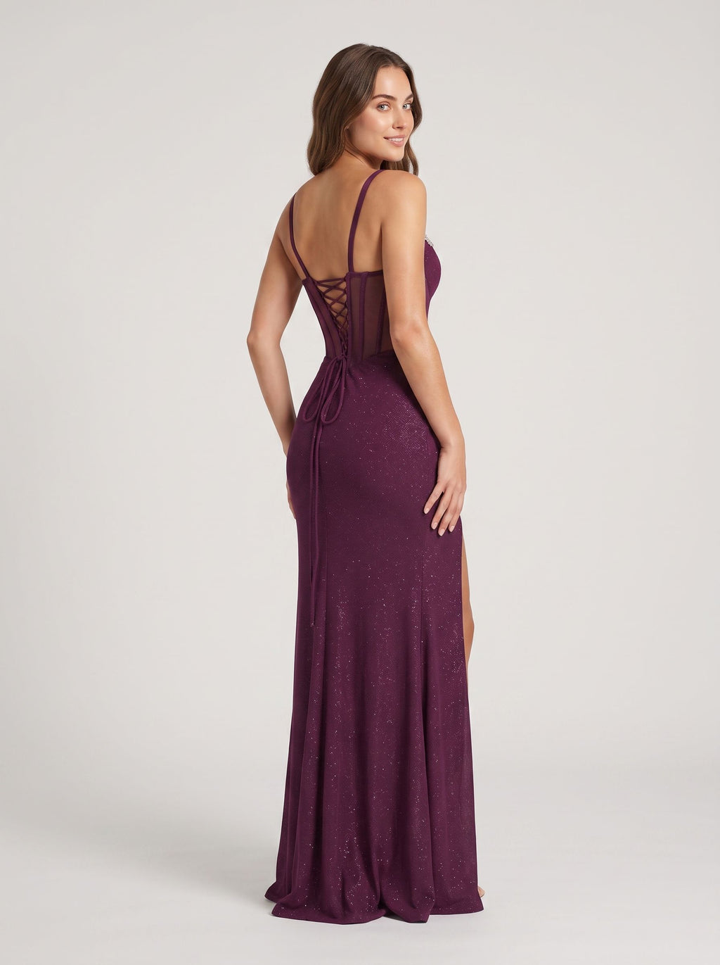 Mulberry Tulle Mermaid Sweetheart Corset Back Floor-Length Dress with Beaded Bodice