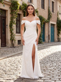 White Stretch Knit column Sweetheart Back Zip Floor-Length Dress with Cold-shoulder Side Slit