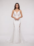 White Lace Mermaid V-Neck Illusion Floor-Length Dress with Sheer Lace Corset Bodice
