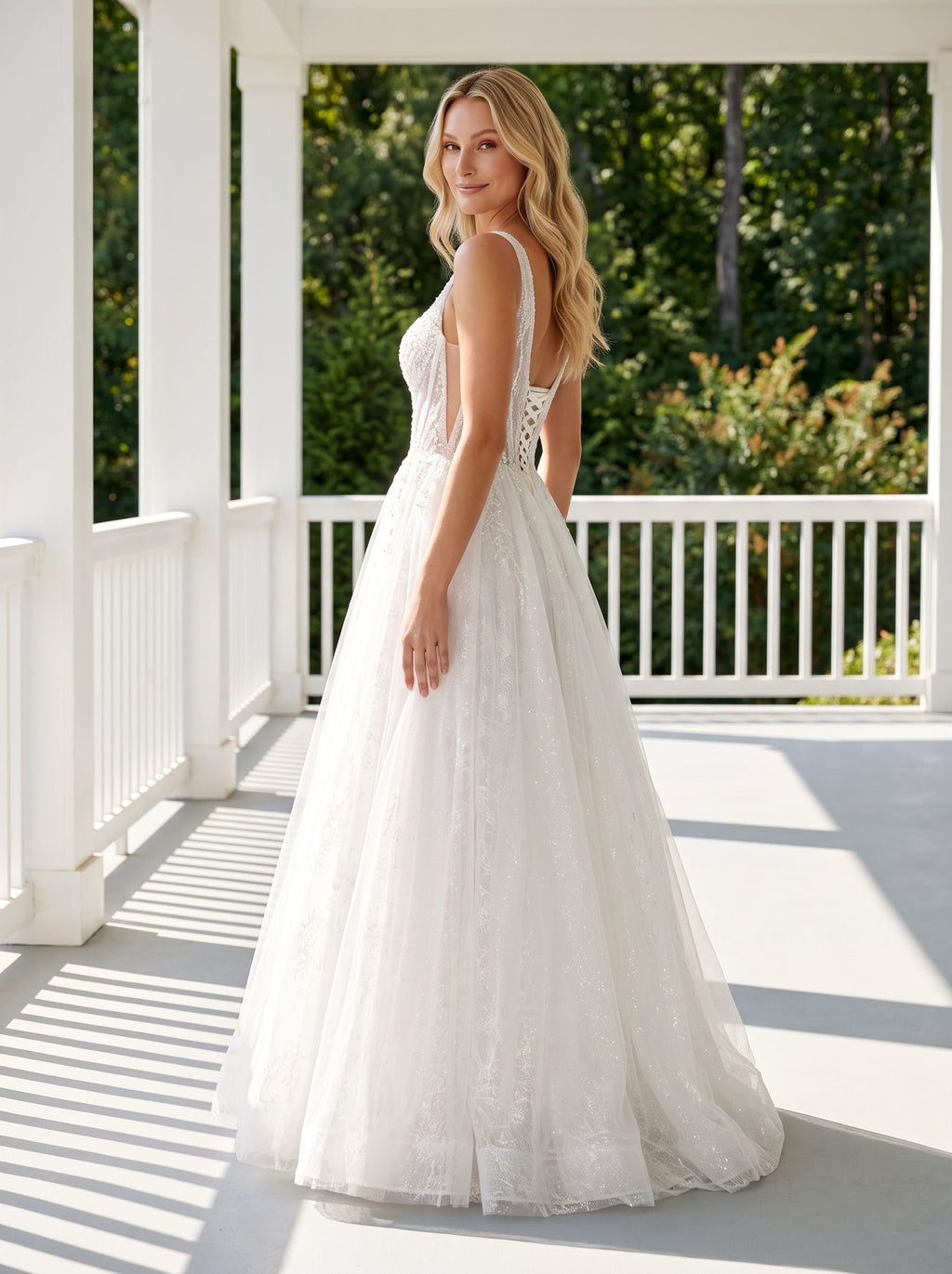 White Tulle A-Line Sweetheart Floor-Length Dress with Embroidered sheer corset bodice