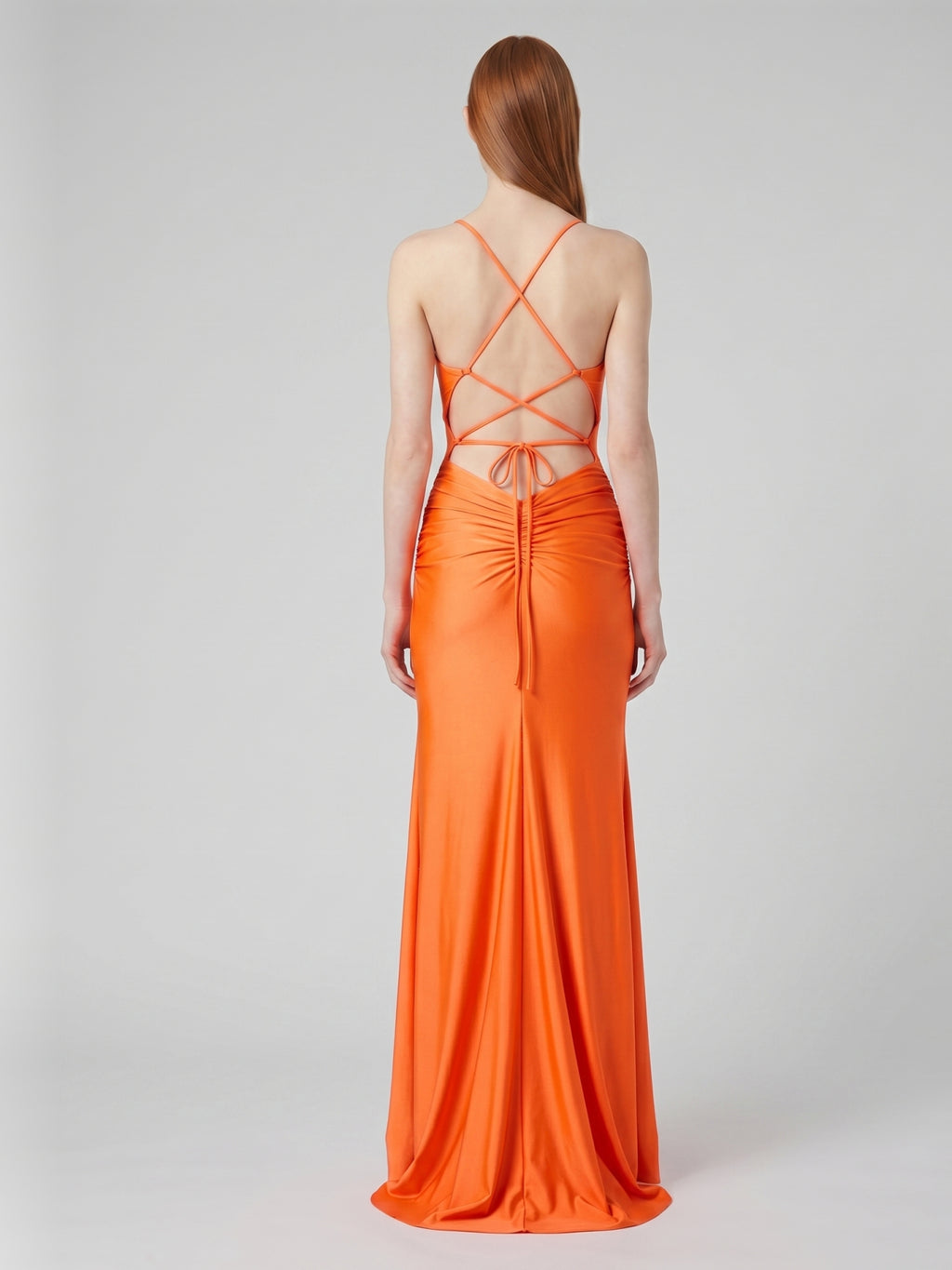 Orange Satin Column Sweetheart Criss-Cross Floor-Length Bridesmaid Dress with Pleats