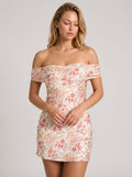Orange Satin A-Line Off-the-Shoulder Bow Short Dress with Fold-Over Bust