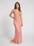 Petal Satin Mermaid V-Neck Criss-Cross Straps Floor-Length Dress with Floral Appliques