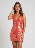 Orange Sequin Sheath Halter neckline Backless Short Dress with Multi-Tie Straps