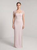 Blushing Pink Stretch Knit Sheath Straight Neck Floor-Length Dress