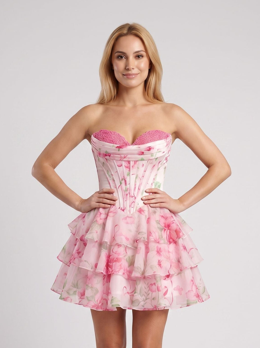Petal Chiffon A-Line Sweetheart Corset Back Short Dress with Ruffles