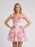Petal Chiffon A-Line Sweetheart Corset Back Short Dress with Ruffles