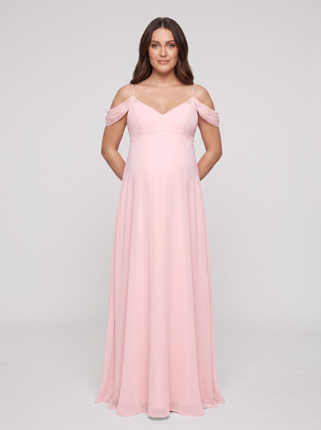 Petal Chiffon A-Line V-Neck Back Zip Floor-Length Dress with Draped Sleeves