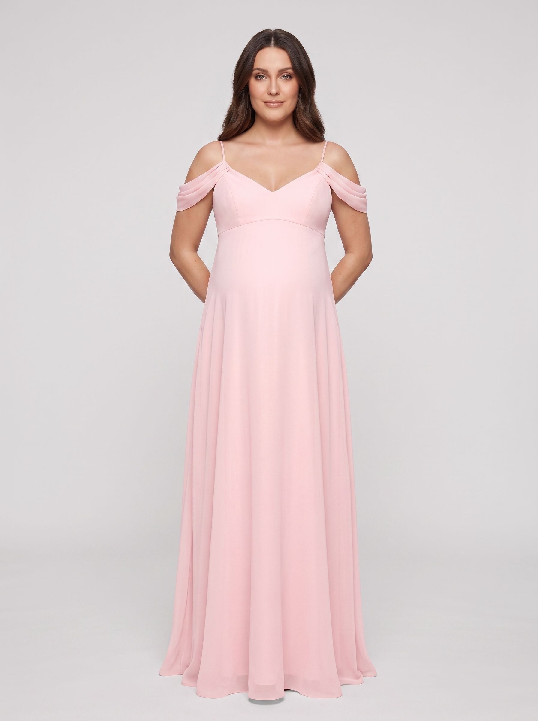 Petal Chiffon A-Line V-Neck Back Zip Floor-Length Dress with Draped Sleeves