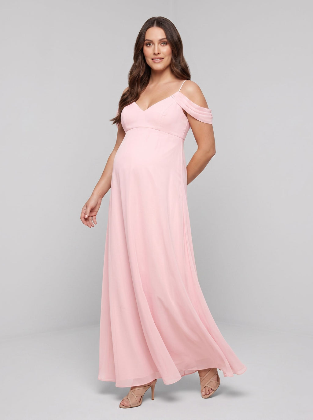 Petal Chiffon A-Line V-Neck Back Zip Floor-Length Dress with Draped Sleeves