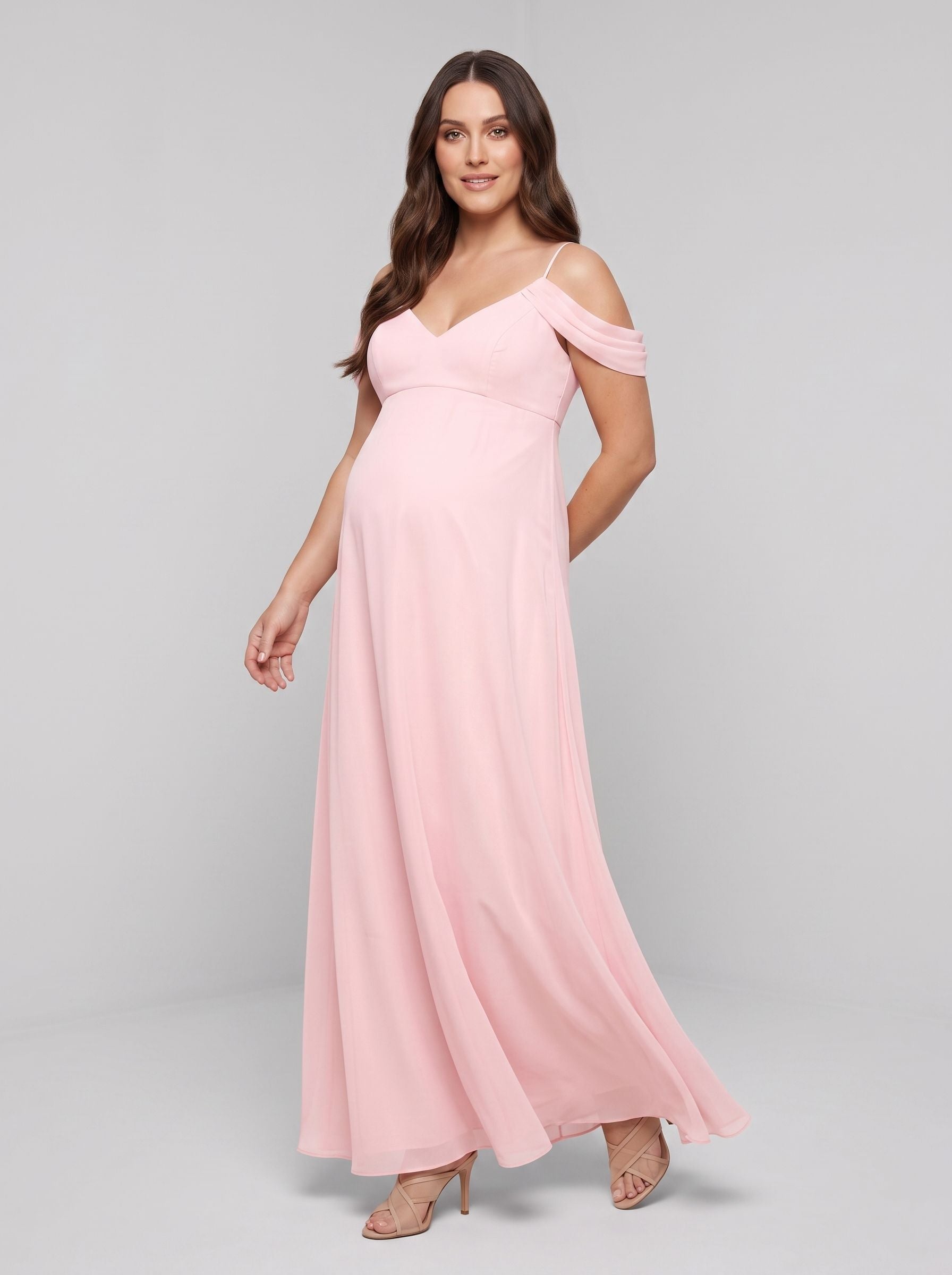 Petal Chiffon A-Line V-Neck Back Zip Floor-Length Dress with Draped Sleeves