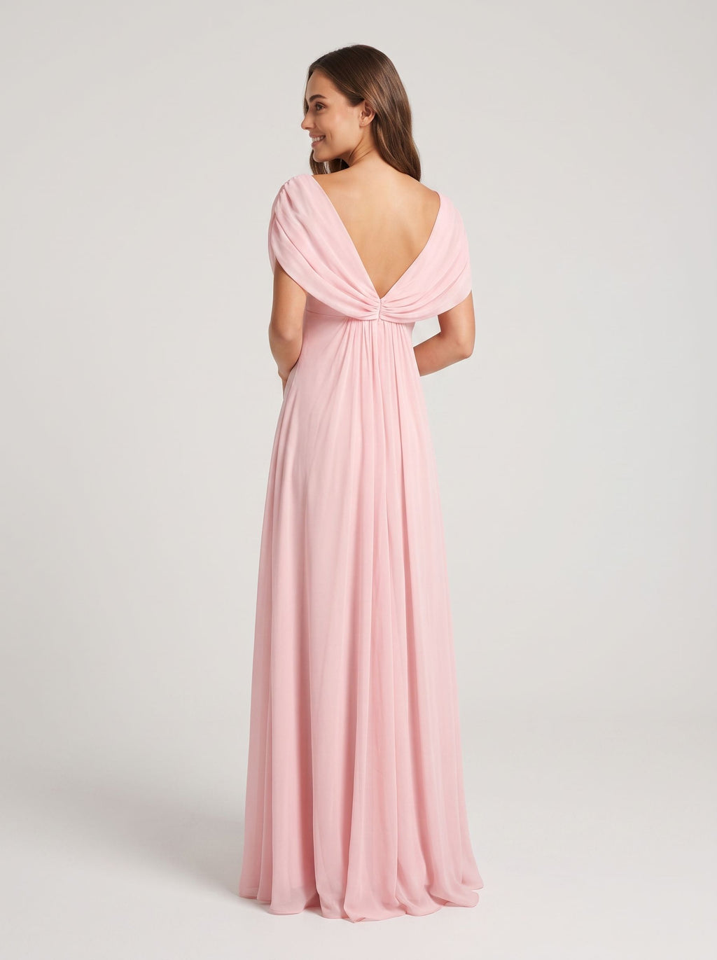 Petal Chiffon A-Line V-Neck Back Zip Floor-Length Dress with Cascading Ruffles