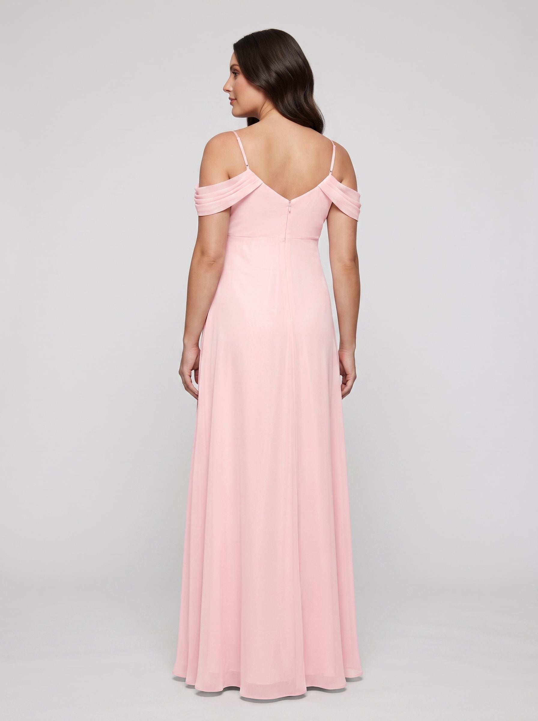 Petal Chiffon A-Line V-Neck Back Zip Floor-Length Dress with Draped Sleeves