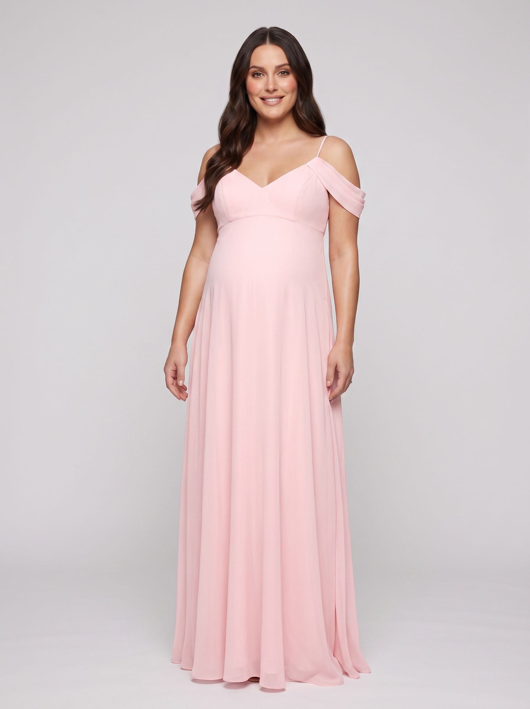 Petal Chiffon A-Line V-Neck Back Zip Floor-Length Dress with Draped Sleeves