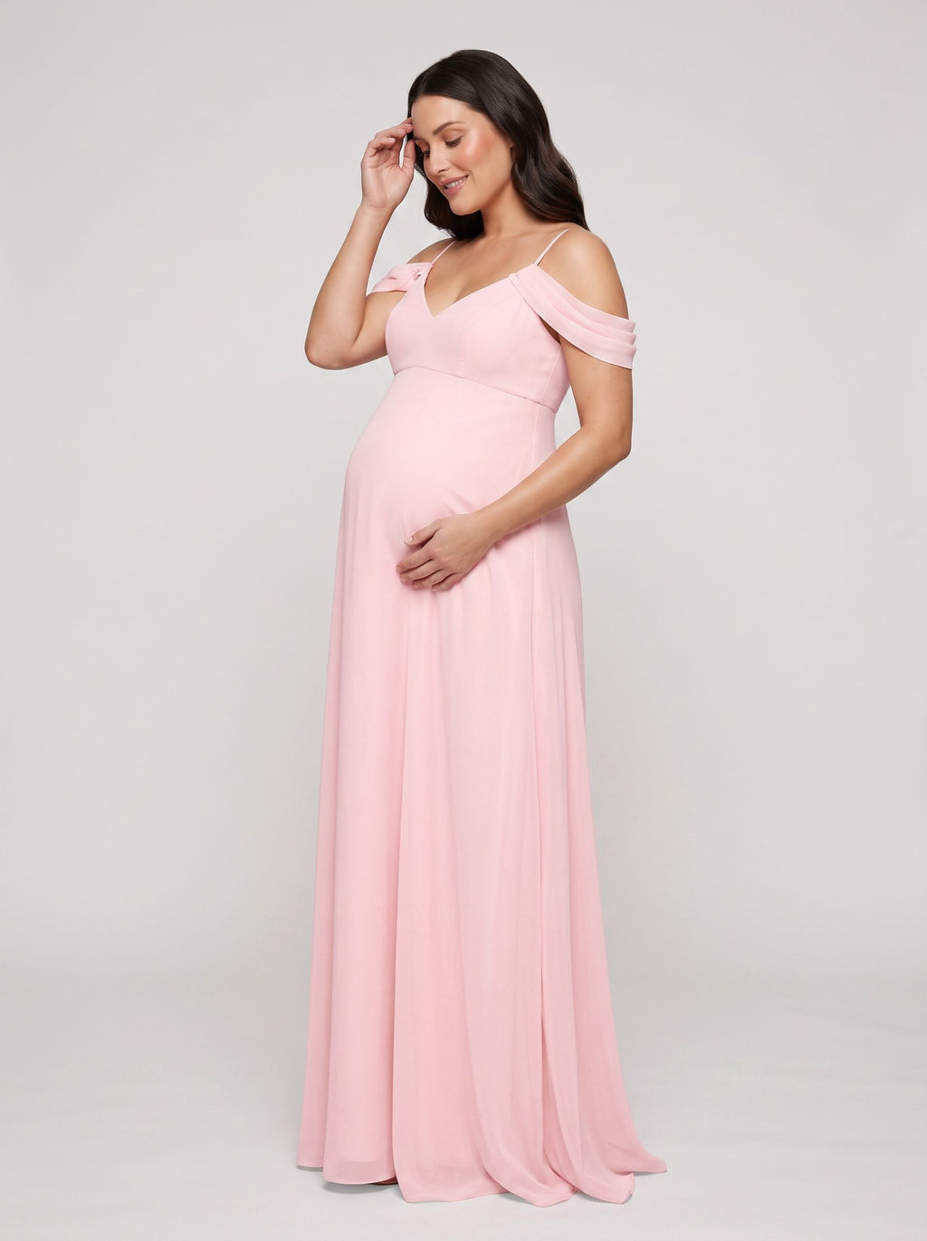 Petal Chiffon A-Line V-Neck Back Zip Floor-Length Dress with Draped Sleeves