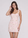 Petal Chiffon A-Line Sweetheart Back Zip Short Dress with Tie Straps