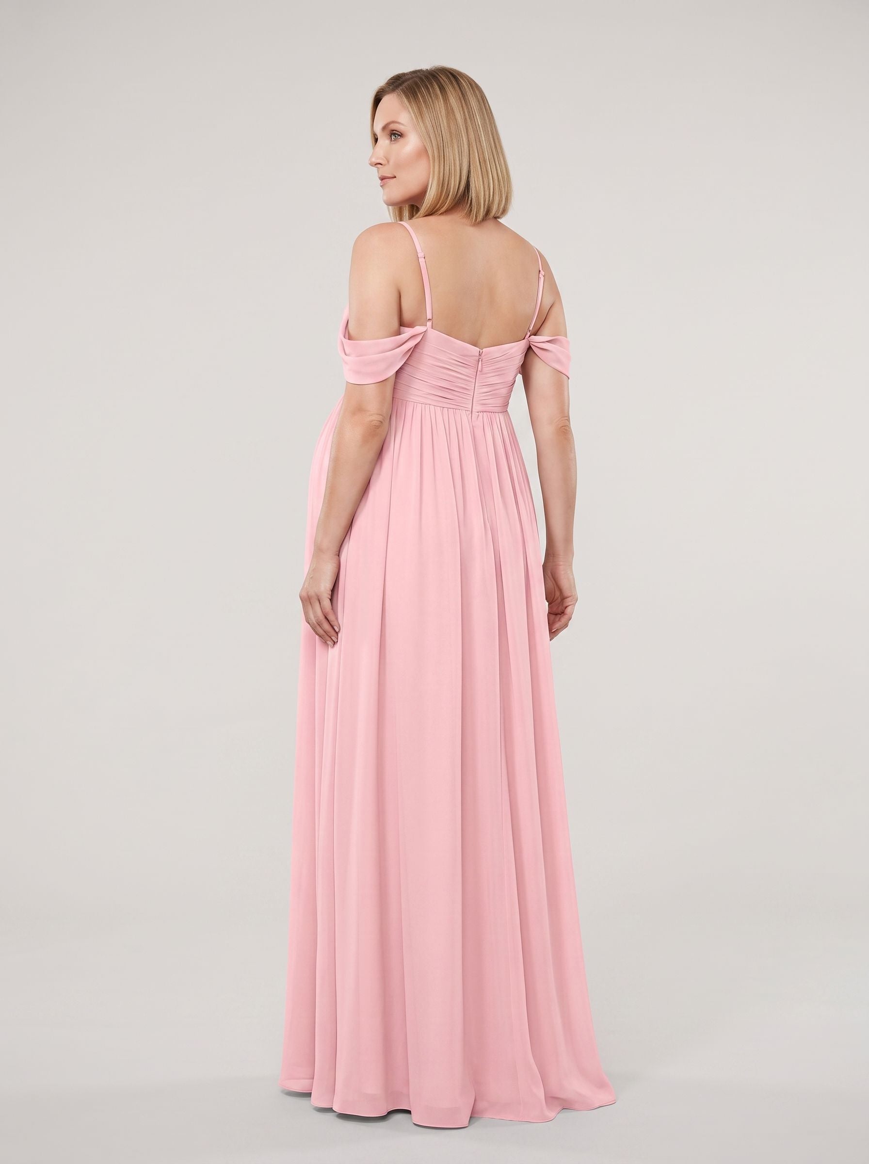 Petal Chiffon Empire Off-the-Shoulder Back Zip Floor-Length Dress with Draped Sweetheart Bodice