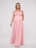 Petal Chiffon Empire Off-the-Shoulder Back Zip Floor-Length Dress with Draped Sweetheart Bodice