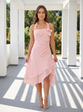Petal Chiffon Mermaid Halter neckline Backless Tea-Length Dress with Pleated Ruffles