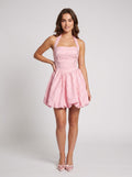 Petal Jacquard A-Line Halter neckline Lace-up Short Dress with Ruched Bodice