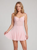 Blushing Pink Lace A-Line Sweetheart Backless Short Dress with Pleated