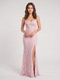 Petal Lace Mermaid Sweetheart Back Zip Floor-Length Dress with Pleating and High Slit