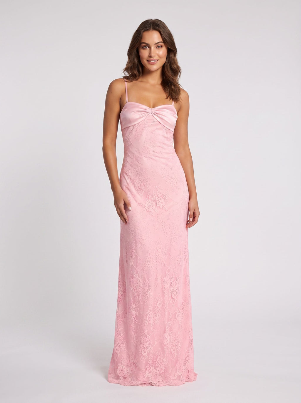 Petal Lace Sheath Straight Neck Side Zip Floor-Length Dress with Scalloped Bodice