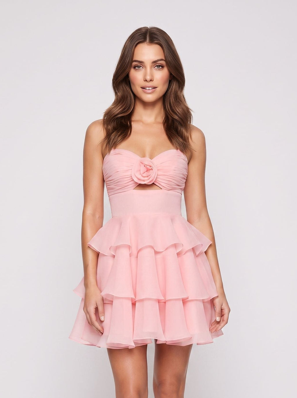 Petal Chiffon A-Line Sweetheart Back Zip Short Dress with 3D Flowers