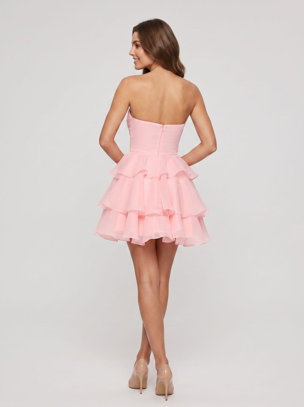 Petal Chiffon A-Line Sweetheart Back Zip Short Dress with 3D Flowers